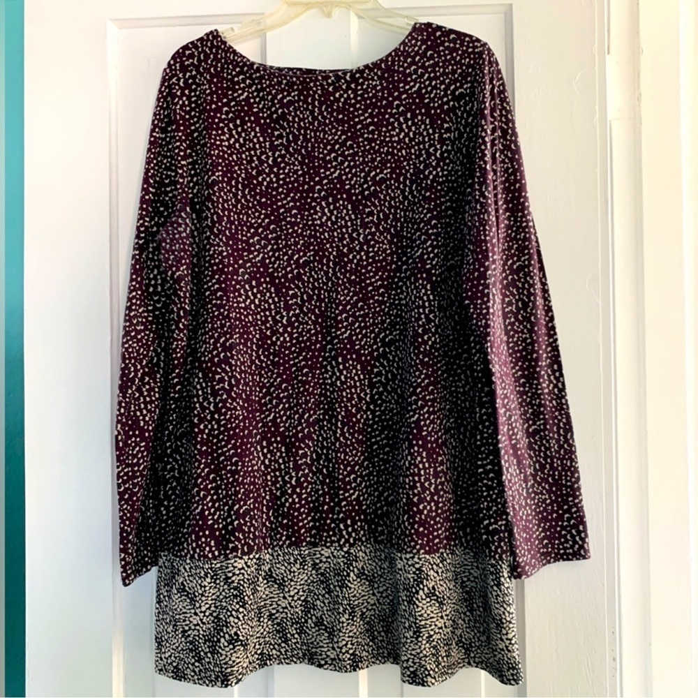 J Jill Eggplant Purple Patterned Long Sleeve Cotton Blend Tunic Size Medium - Picture 2 of 7